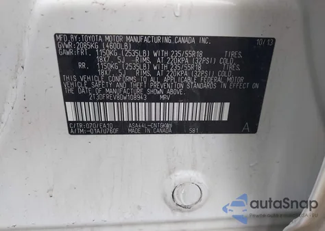 2013 Toyota Rav4 Limited z USA, uszkodzony, nr VIN 2T3DFREV8DW108943